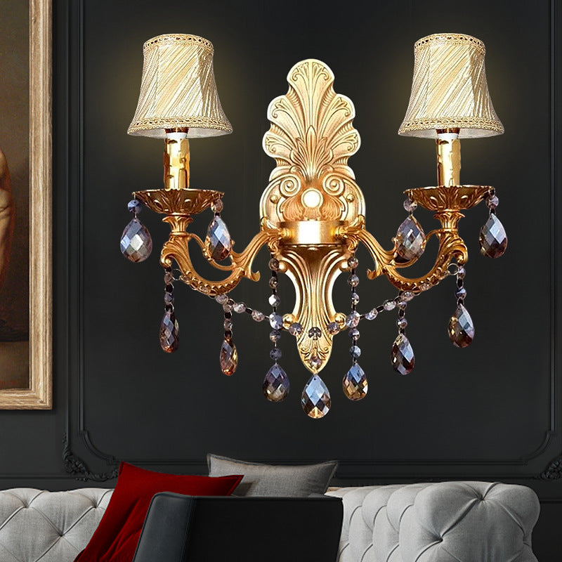 Crystal Zinc Alloy Fabric Candle 1/2 Light Wall Sconce Lamp