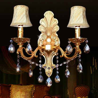 Crystal Zinc Alloy Fabric Candle 1/2 Light Wall Sconce Lamp