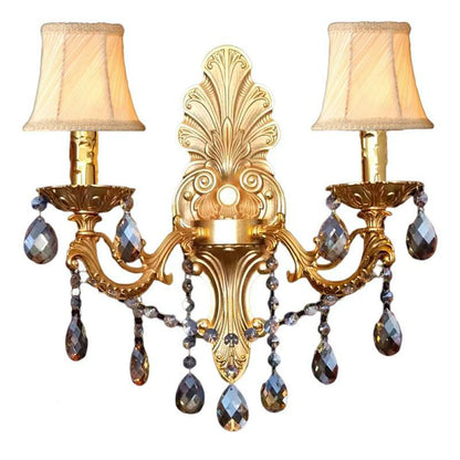 Crystal Zinc Alloy Fabric Candle 1/2 Light Wall Sconce Lamp