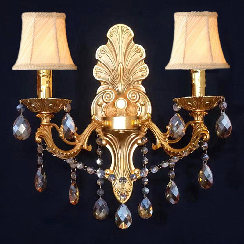 Crystal Zinc Alloy Fabric Candle 1/2 Light Wall Sconce Lamp
