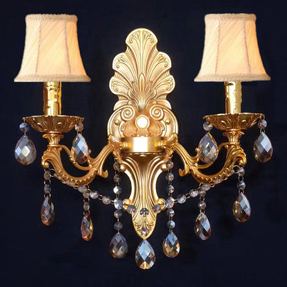 Crystal Zinc Alloy Fabric Candle 1/2 Light Wall Sconce Lamp