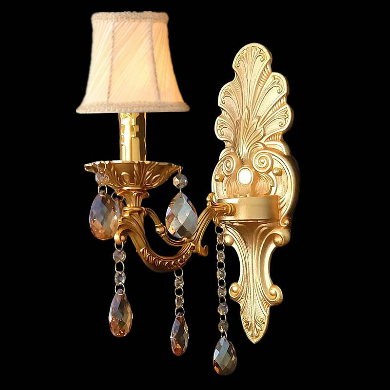 Crystal Zinc Alloy Fabric Candle 1/2 Light Wall Sconce Lamp