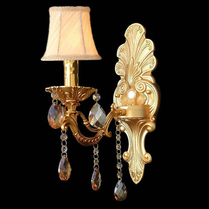 Crystal Zinc Alloy Fabric Candle 1/2 Light Wall Sconce Lamp