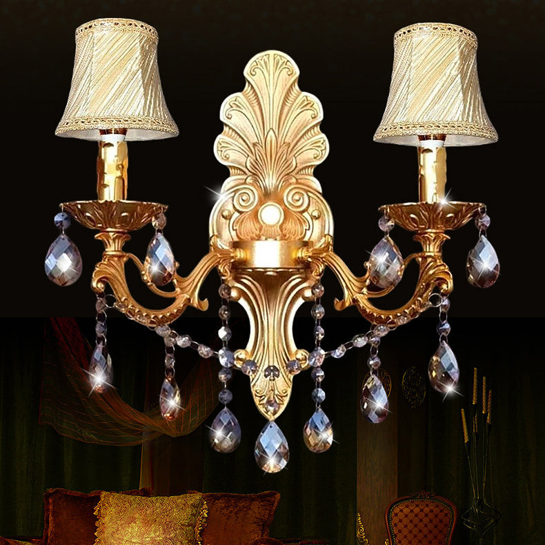 Crystal Zinc Alloy Fabric Candle 1/2 Light Wall Sconce Lamp