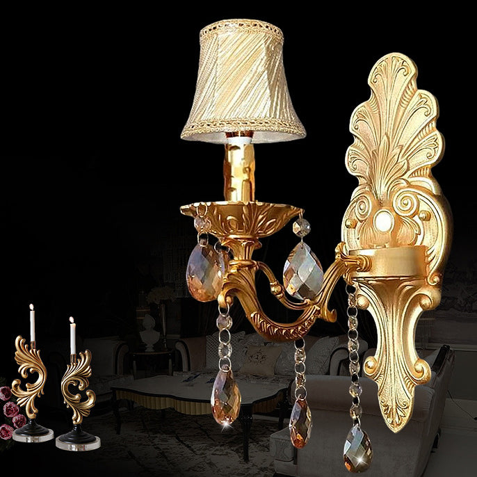 Crystal Zinc Alloy Fabric Candle 1/2 Light Wall Sconce Lamp