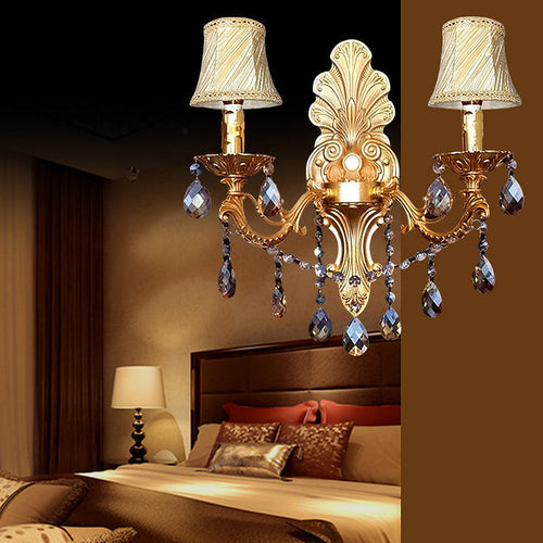 Crystal Zinc Alloy Fabric Candle 1/2 Light Wall Sconce Lamp
