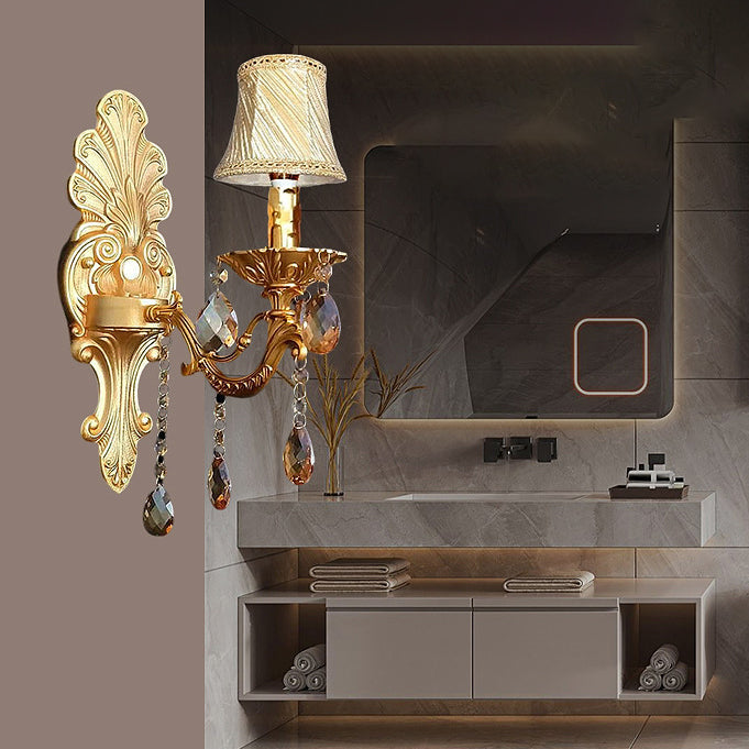 Crystal Zinc Alloy Fabric Candle 1/2 Light Wall Sconce Lamp