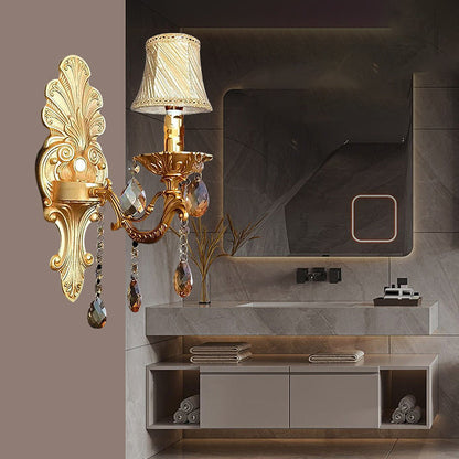 Crystal Zinc Alloy Fabric Candle 1/2 Light Wall Sconce Lamp