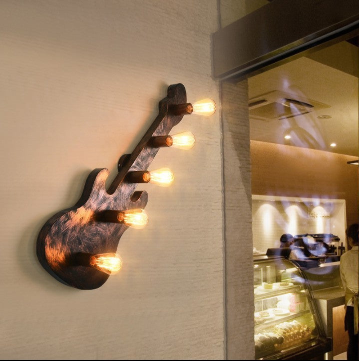 Contemporary Retro Iron Guitar 5-Light Wall Sconce Lamp