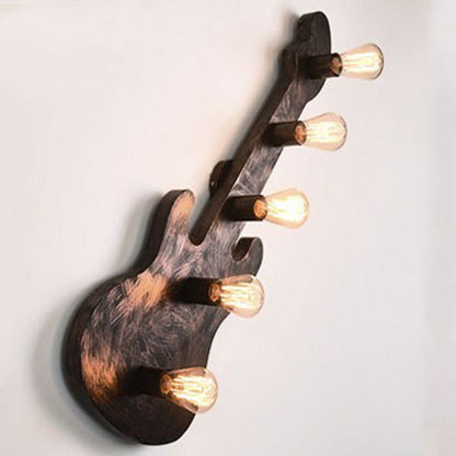 Contemporary Retro Iron Guitar 5-Light Wall Sconce Lamp