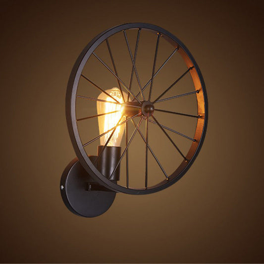 Industrial Iron Round Wheel 1-Light Wall Sconce Lamp
