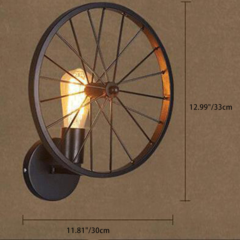 Industrial Iron Round Wheel 1-Light Wall Sconce Lamp