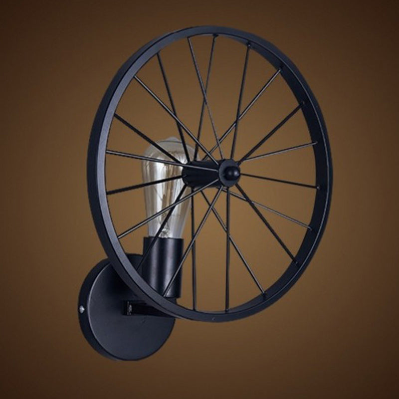 Industrial Iron Round Wheel 1-Light Wall Sconce Lamp