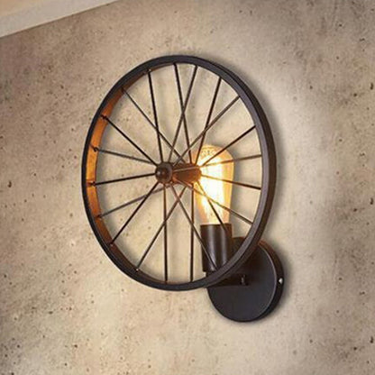 Industrial Iron Round Wheel 1-Light Wall Sconce Lamp