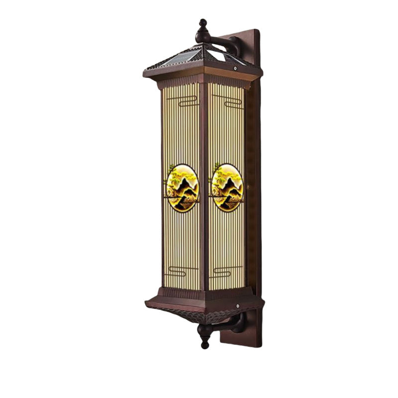 Chinese Glass Landscape Cylinder LED Wall Sconce Lamp