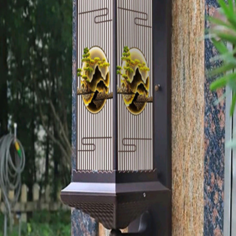 Chinese Glass Landscape Cylinder LED Wall Sconce Lamp