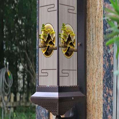 Chinese Glass Landscape Cylinder LED Wall Sconce Lamp