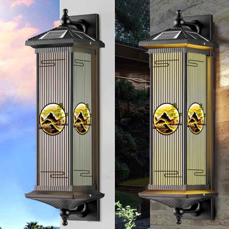 Chinese Glass Landscape Cylinder LED Wall Sconce Lamp