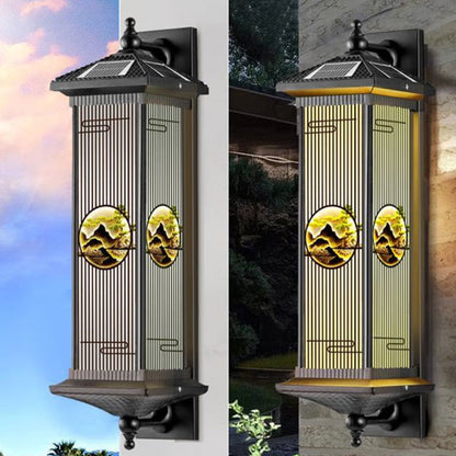 Chinese Glass Landscape Cylinder LED Wall Sconce Lamp