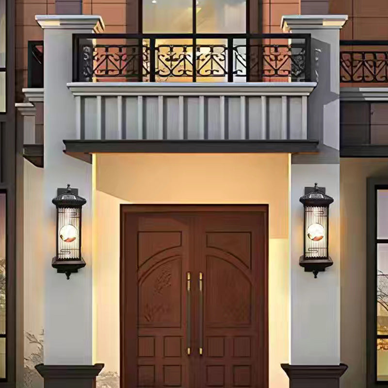 Chinese Glass Landscape Cylinder LED Wall Sconce Lamp