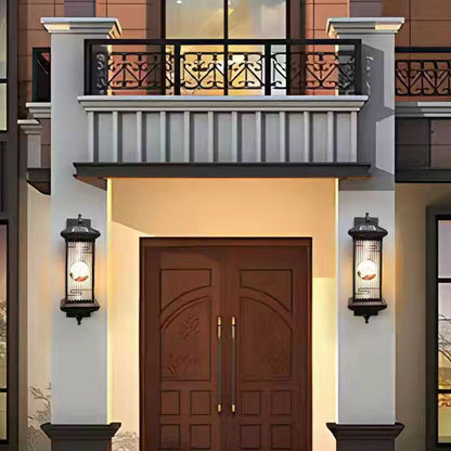 Chinese Glass Landscape Cylinder LED Wall Sconce Lamp