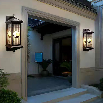 Chinese Glass Landscape Cylinder LED Wall Sconce Lamp