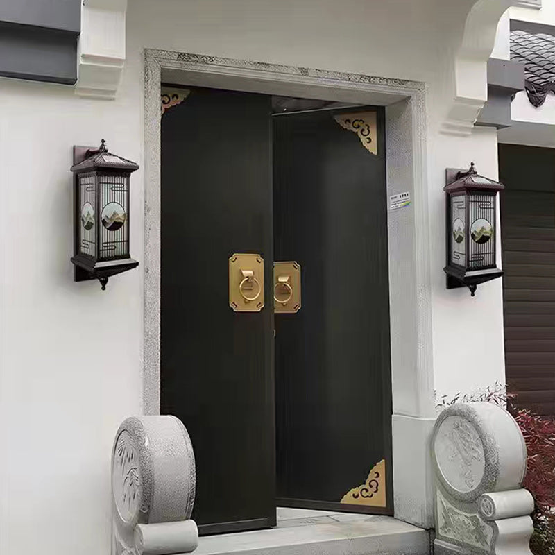 Chinese Glass Landscape Cylinder LED Wall Sconce Lamp
