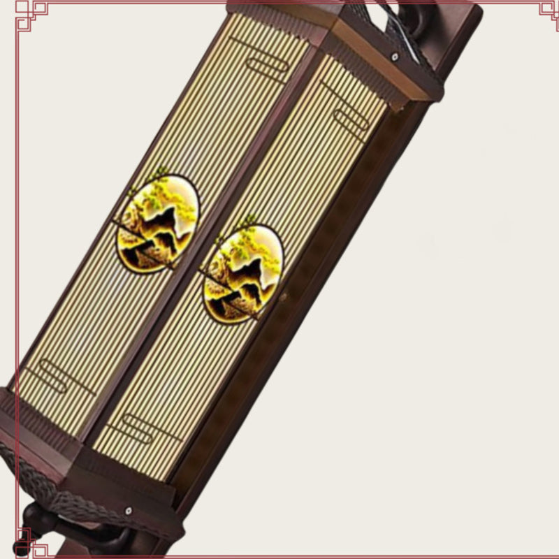 Chinese Glass Landscape Cylinder LED Wall Sconce Lamp