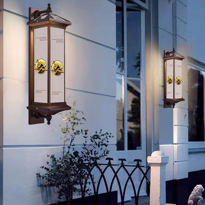 Chinese Glass Landscape Cylinder LED Wall Sconce Lamp