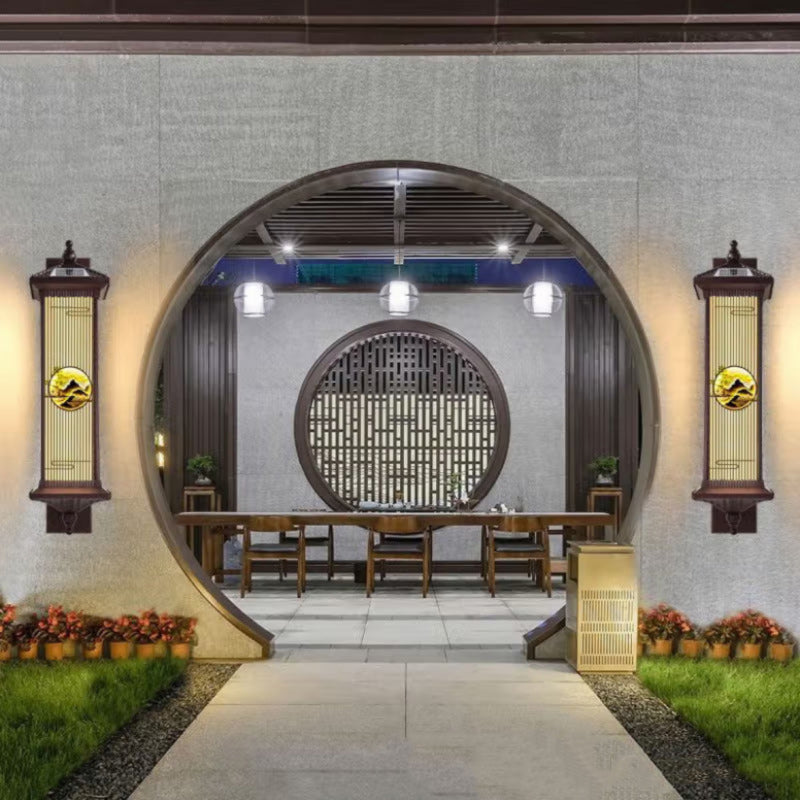Chinese Glass Landscape Cylinder LED Wall Sconce Lamp