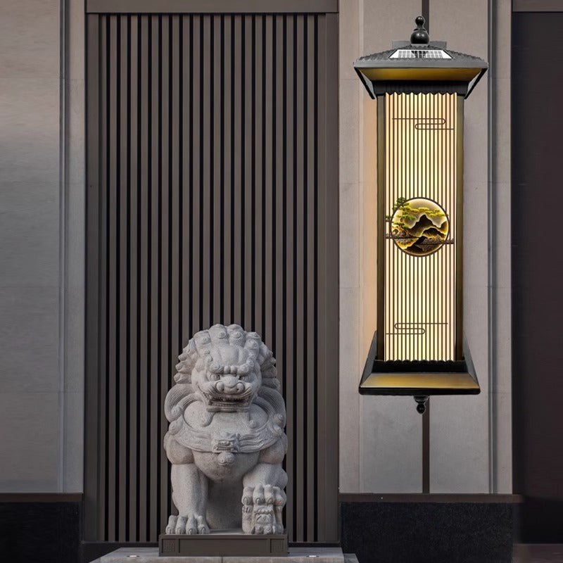 Chinese Glass Landscape Cylinder LED Wall Sconce Lamp