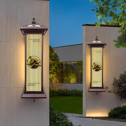 Chinese Glass Landscape Cylinder LED Wall Sconce Lamp