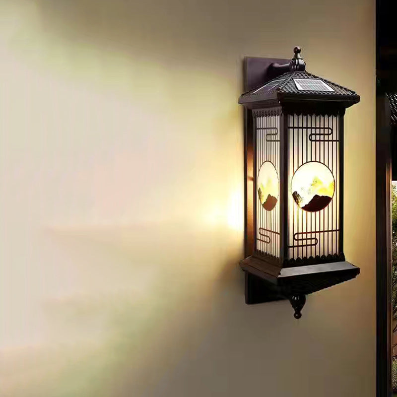 Chinese Glass Landscape Cylinder LED Wall Sconce Lamp