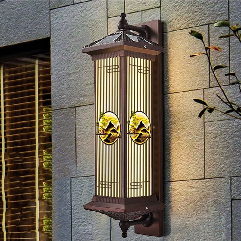 Chinese Glass Landscape Cylinder LED Wall Sconce Lamp