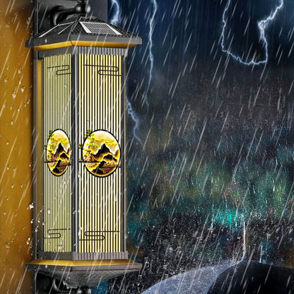 Chinese Glass Landscape Cylinder LED Wall Sconce Lamp