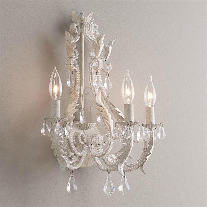 French Crystal Candlestick Holder 3-Light Wall Sconce Lamp