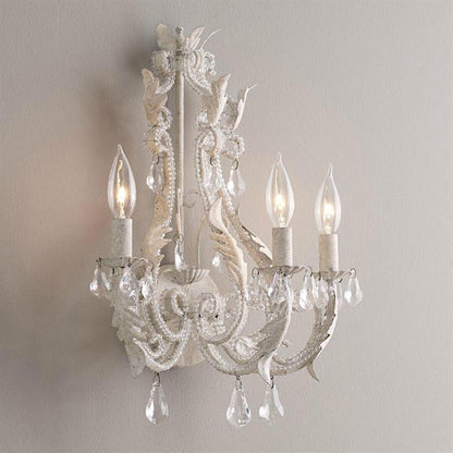 French Crystal Candlestick Holder 3-Light Wall Sconce Lamp
