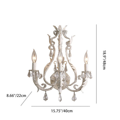 French Crystal Candlestick Holder 3-Light Wall Sconce Lamp