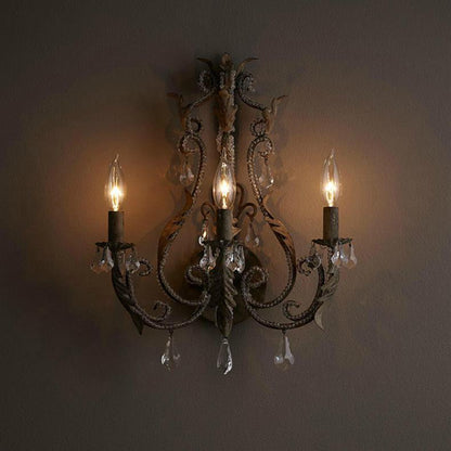 French Crystal Candlestick Holder 3-Light Wall Sconce Lamp