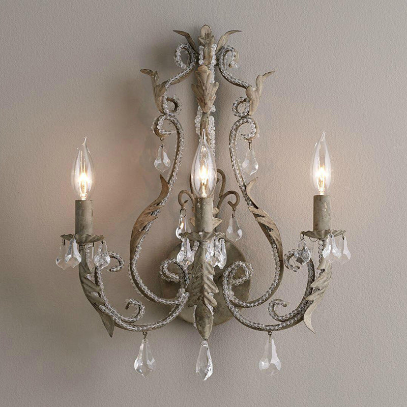 French Crystal Candlestick Holder 3-Light Wall Sconce Lamp