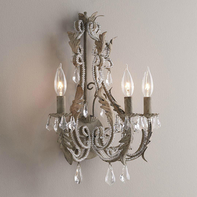 French Crystal Candlestick Holder 3-Light Wall Sconce Lamp