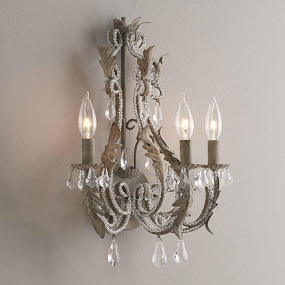 French Crystal Candlestick Holder 3-Light Wall Sconce Lamp