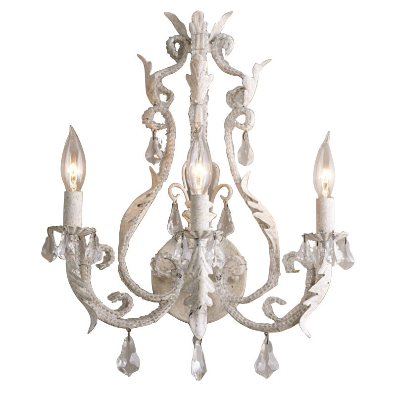 French Crystal Candlestick Holder 3-Light Wall Sconce Lamp