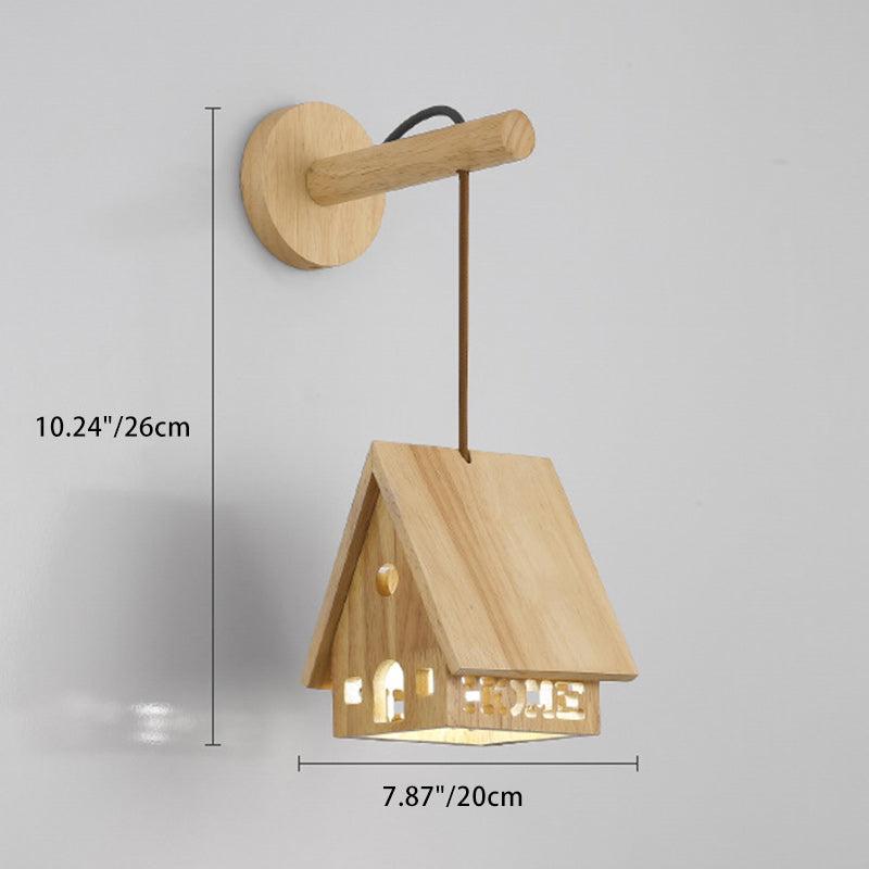 Japanese Solid Wood House Hollowed 1-Light Wall Sconce Lamp
