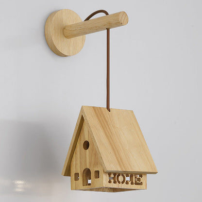 Japanese Solid Wood House Hollowed 1-Light Wall Sconce Lamp