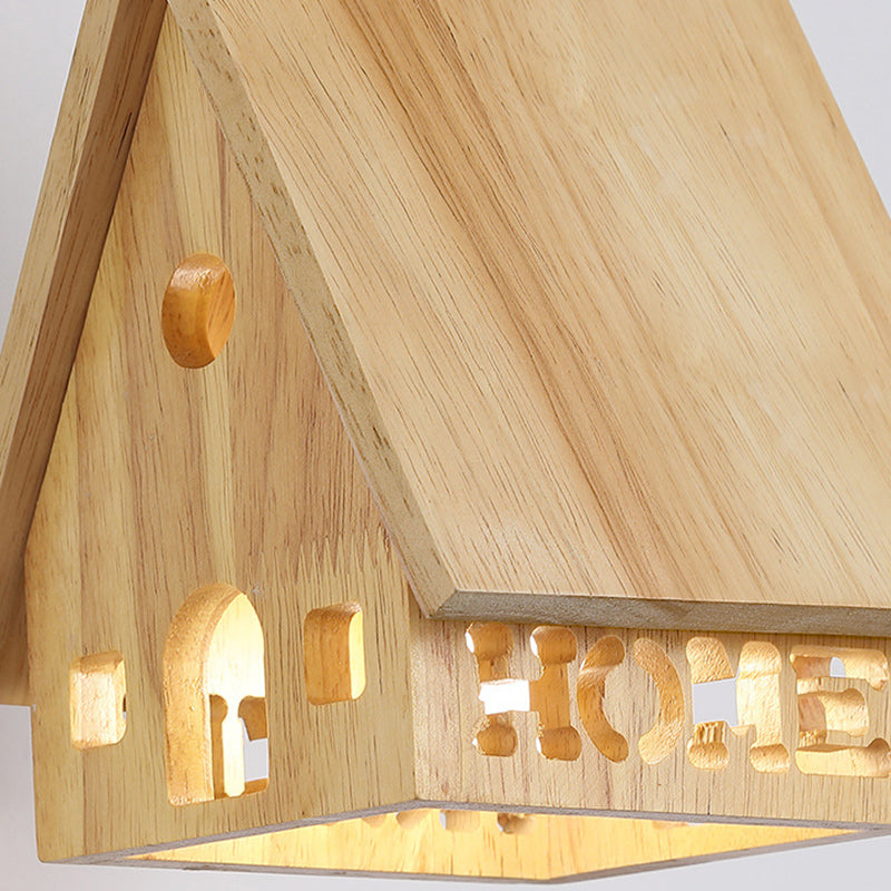 Japanese Solid Wood House Hollowed 1-Light Wall Sconce Lamp