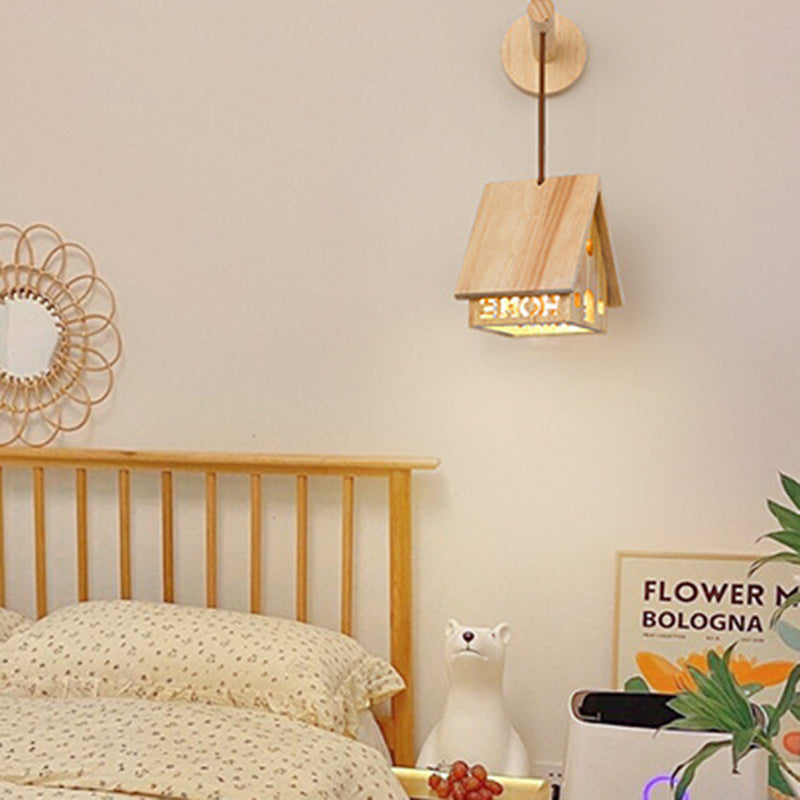 Japanese Solid Wood House Hollowed 1-Light Wall Sconce Lamp