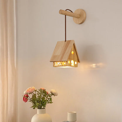 Japanese Solid Wood House Hollowed 1-Light Wall Sconce Lamp