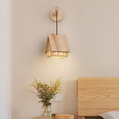 Japanese Solid Wood House Hollowed 1-Light Wall Sconce Lamp