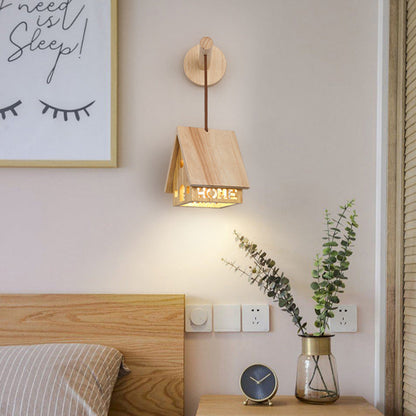 Japanese Solid Wood House Hollowed 1-Light Wall Sconce Lamp